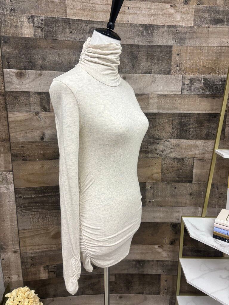 Design History Heathered Cream Ruched Turtleneck