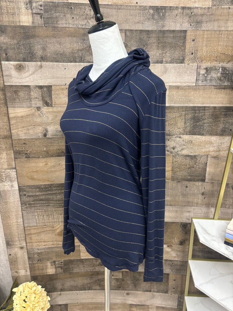 Banana Republic Navy w/Gold Stripes Cowl Turtleneck