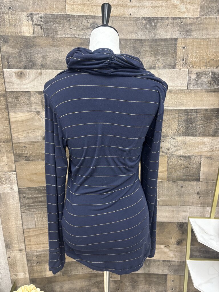 Banana Republic Navy w/Gold Stripes Cowl Turtleneck