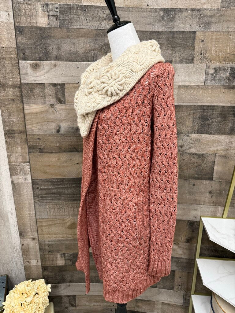 Anthro Knitted & Knotted Rose Cardigan w/Cream Floral Collar