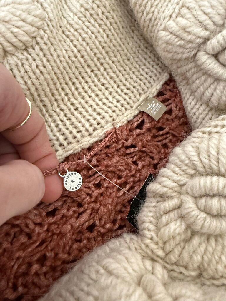 Anthro Knitted & Knotted Rose Cardigan w/Cream Floral Collar