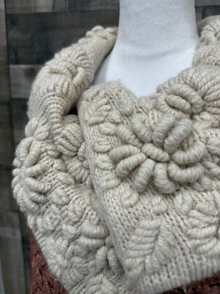 Anthro Knitted & Knotted Rose Cardigan w/Cream Floral Collar