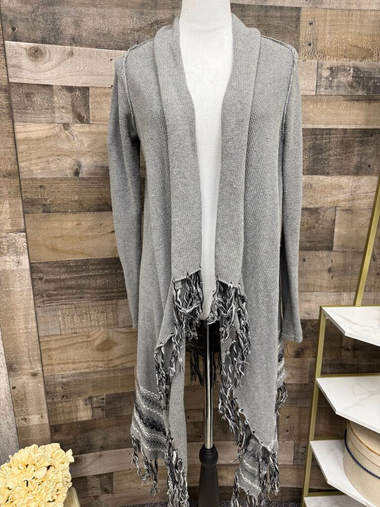 Cabi Gray Fringe Gray Poncho Type Cardigan