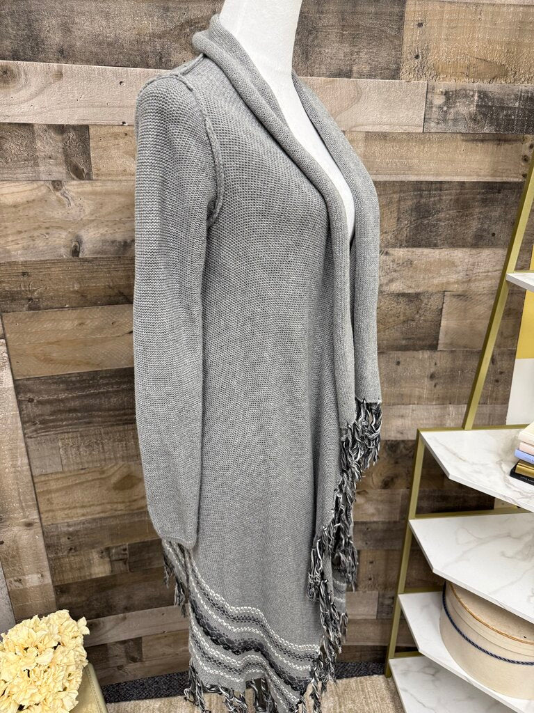 Cabi Gray Fringe Gray Poncho Type Cardigan