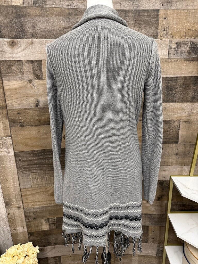 Cabi Gray Fringe Gray Poncho Type Cardigan