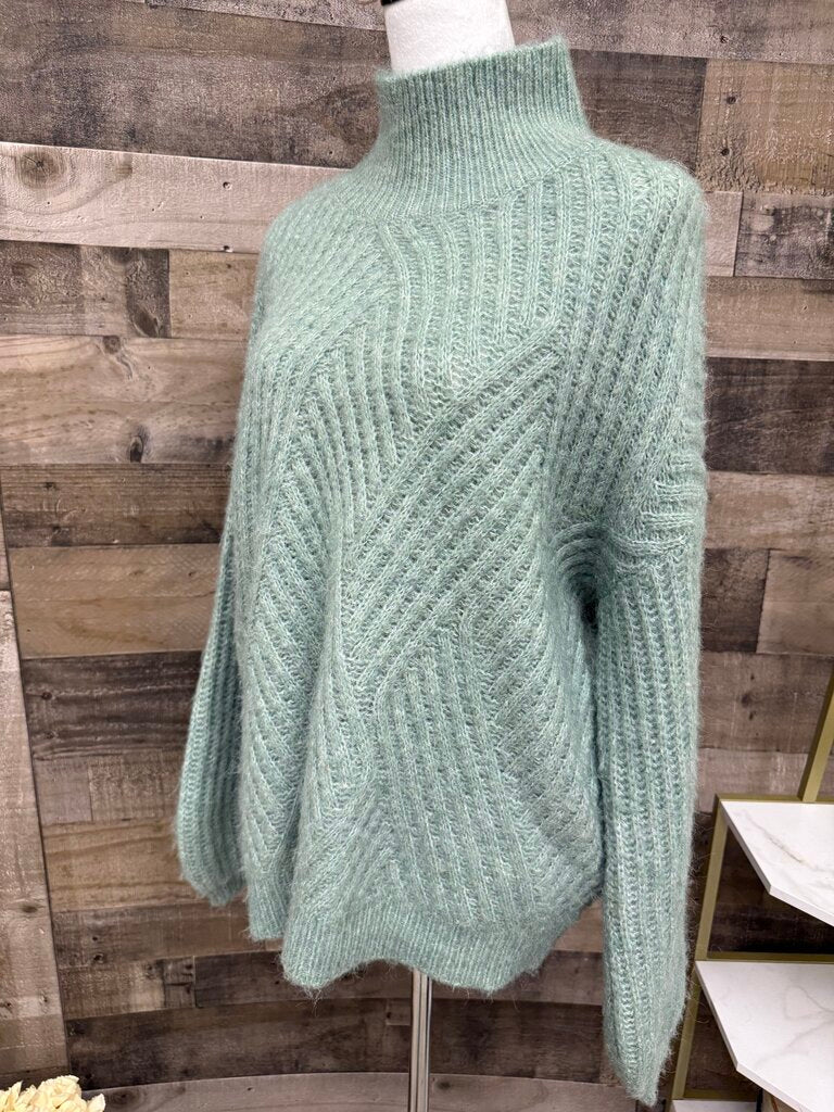 Frnch Paris Lt Green Mock Turtleneck Knit Sweater
