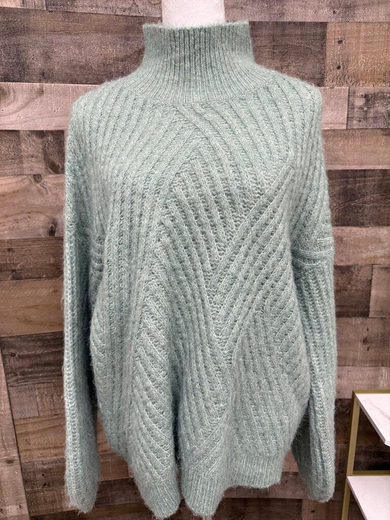 Frnch Paris Lt Green Mock Turtleneck Knit Sweater