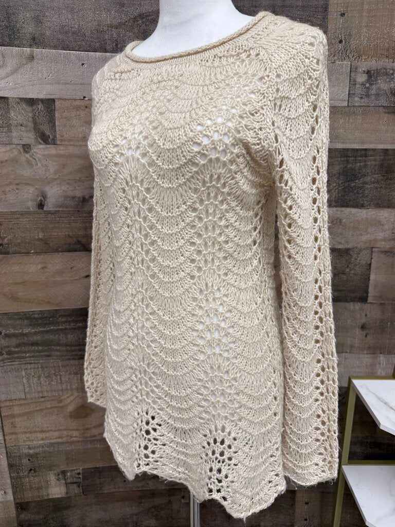 Mystree Cream Crochet Tunic Sweater