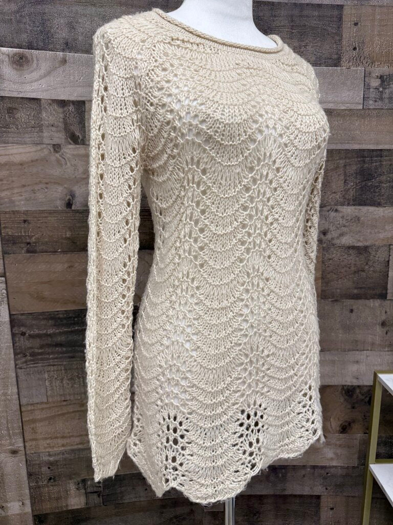 Mystree Cream Crochet Tunic Sweater