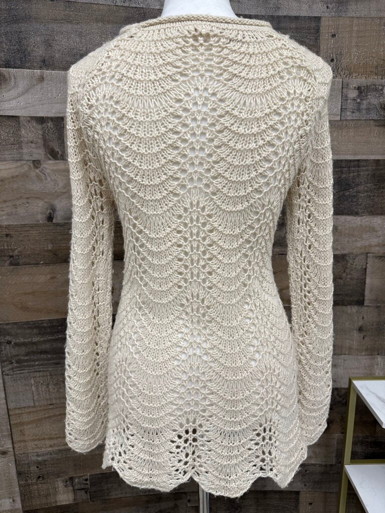 Mystree Cream Crochet Tunic Sweater