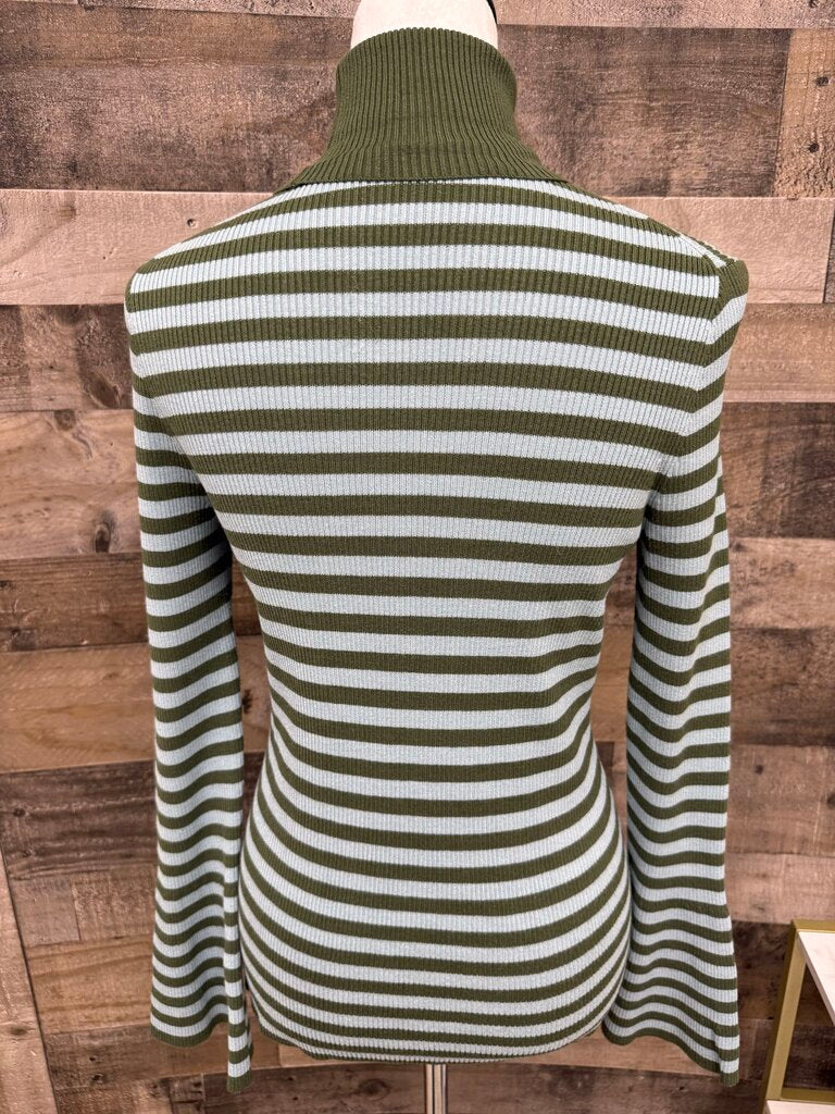Anthro Moth Green & Lt. Blue Stripped Turtleneck