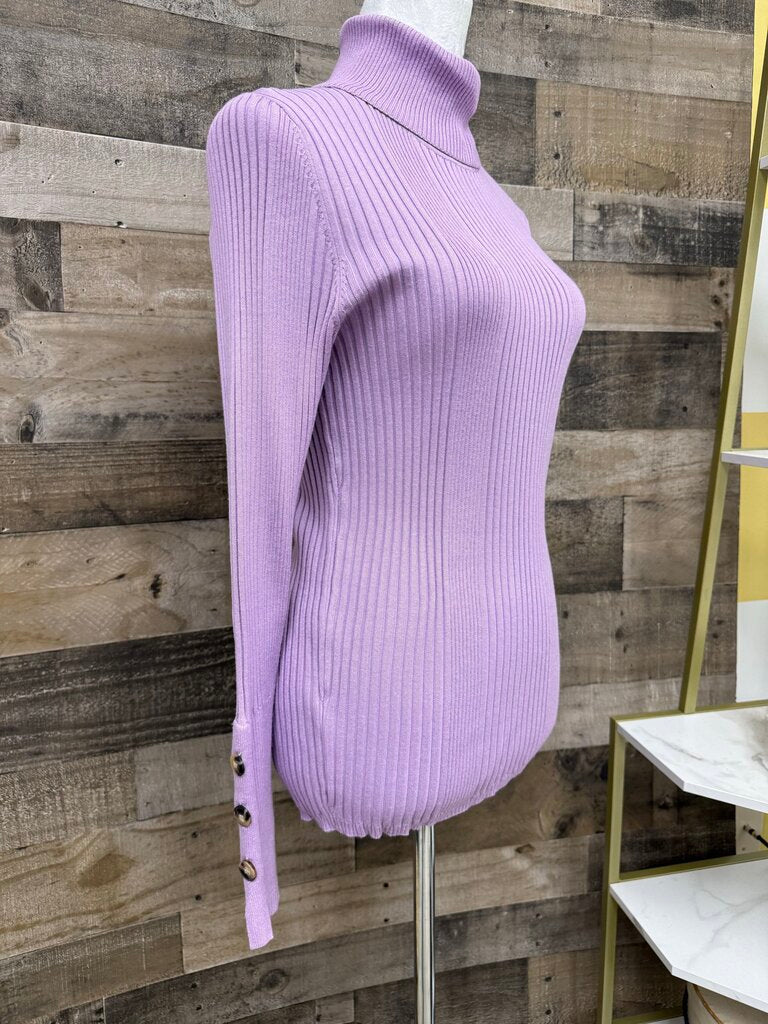 Anthro Moth Lavender Ribbed Button Cuffs Turtleneck