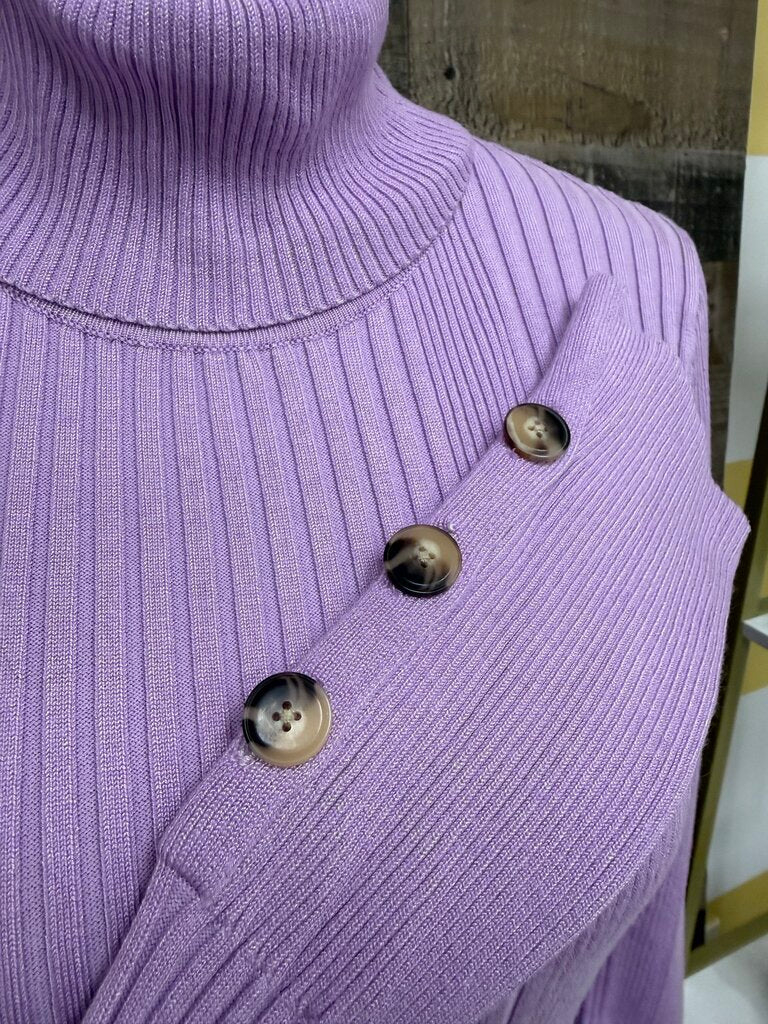 Anthro Moth Lavender Ribbed Button Cuffs Turtleneck
