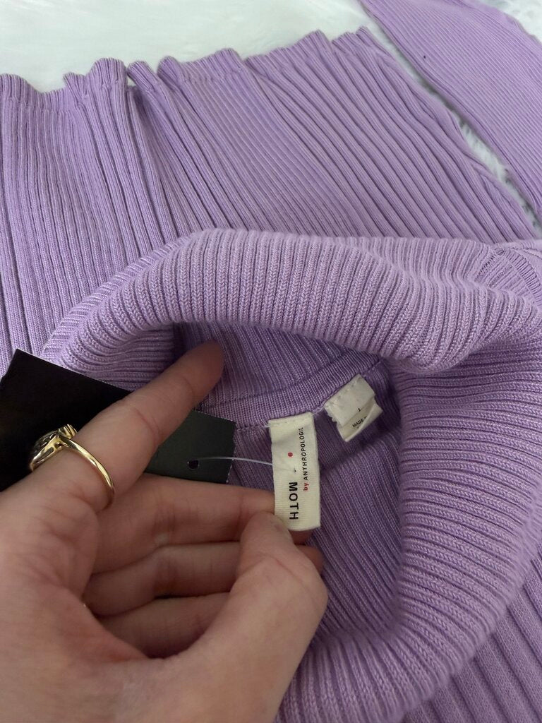 Anthro Moth Lavender Ribbed Button Cuffs Turtleneck