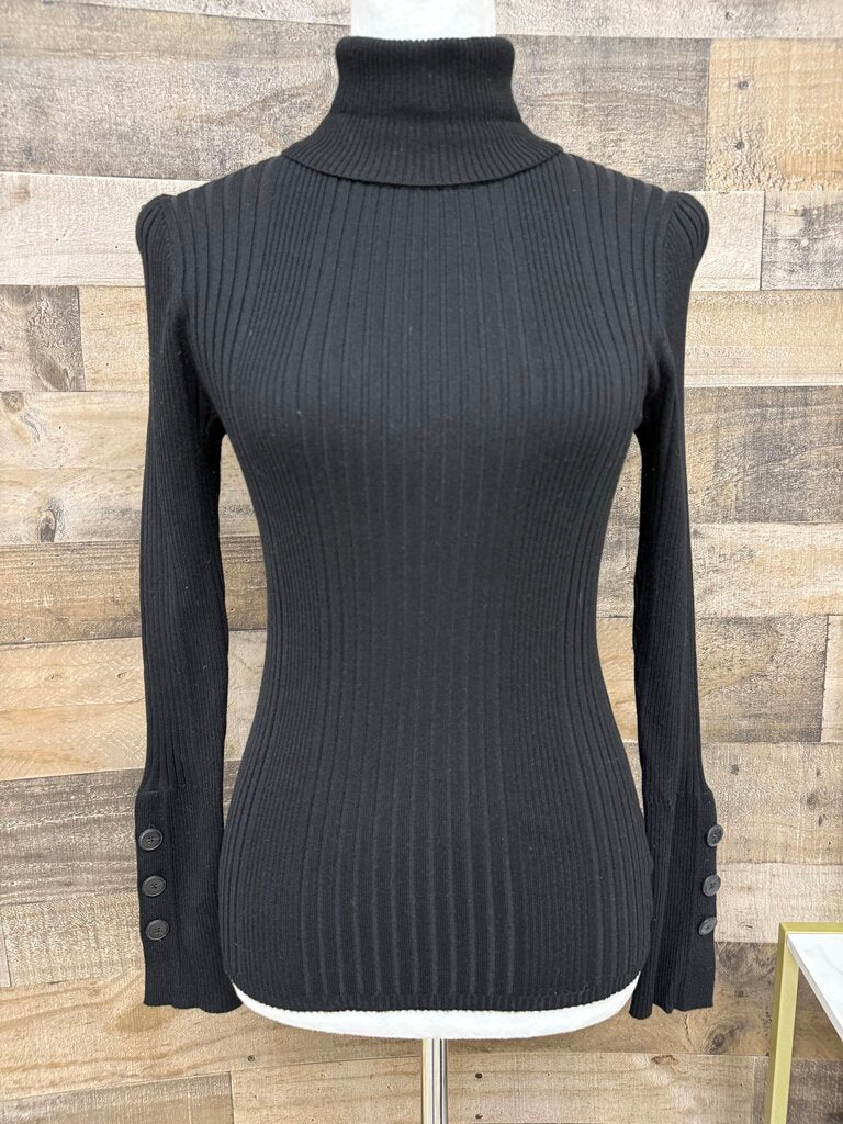 Anthro Moth Black Ribbed Button Cuffs Turtleneck