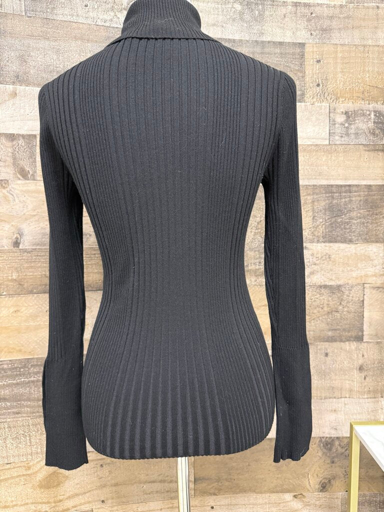 Anthro Moth Black Ribbed Button Cuffs Turtleneck
