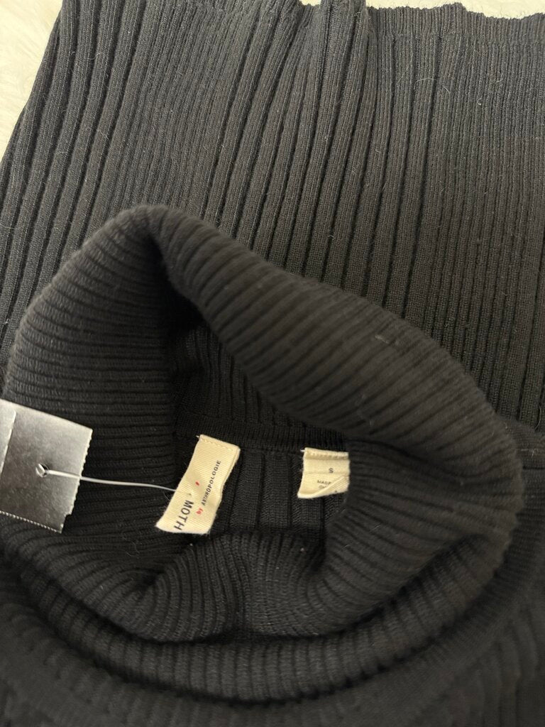 Anthro Moth Black Ribbed Button Cuffs Turtleneck