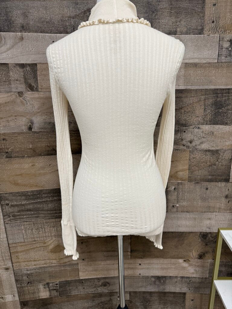 Free People Cream Ribbed Key Hole Turtleneck