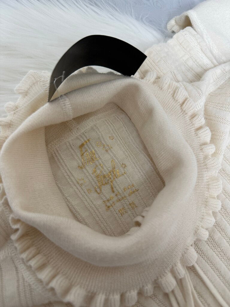 Free People Cream Ribbed Key Hole Turtleneck
