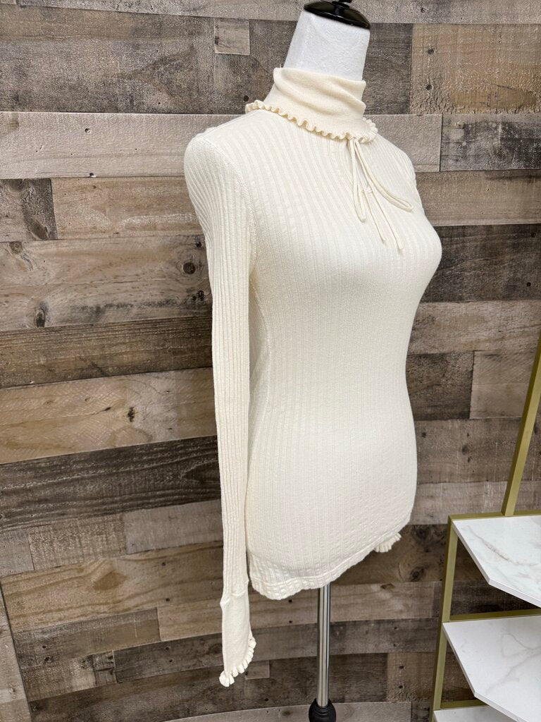 Free People Cream Ribbed Key Hole Turtleneck