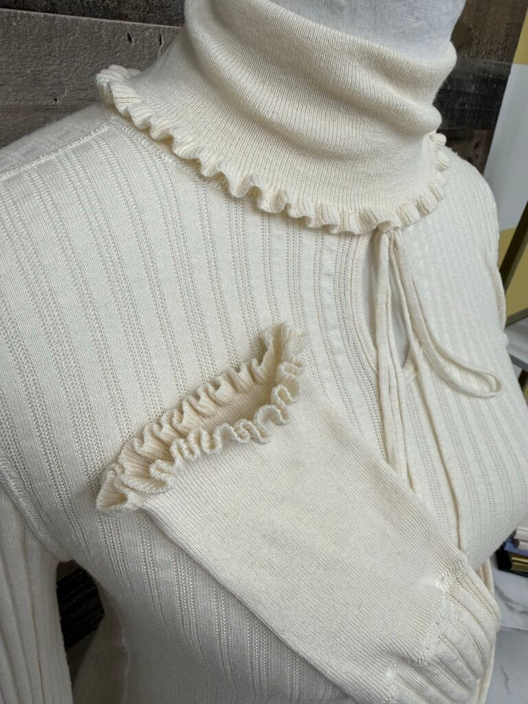 Free People Cream Ribbed Key Hole Turtleneck