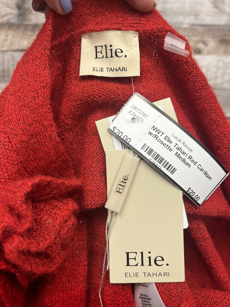 NWT Elie Tahari Red Cardigan w/Rosette