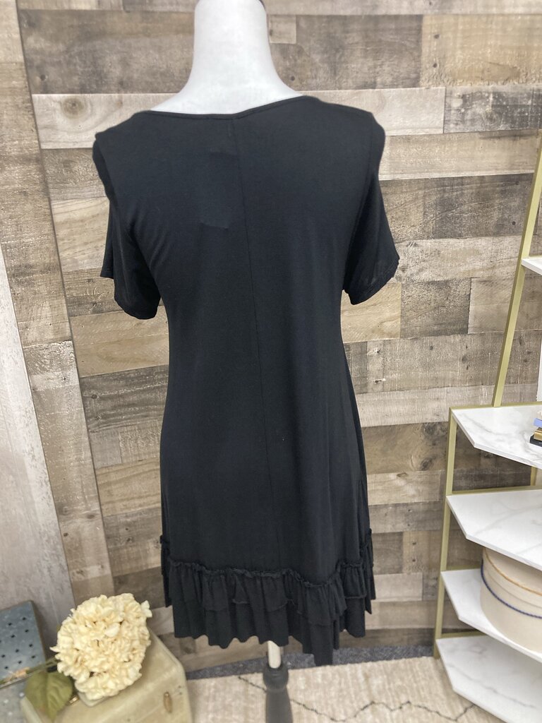 Easel Black Tunic Dress w/Ruffle Hem
