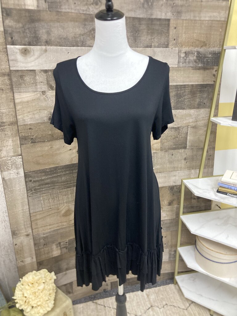 Easel Black Tunic Dress w/Ruffle Hem