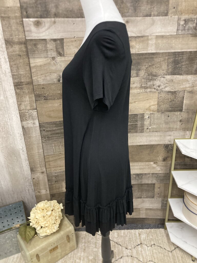 Easel Black Tunic Dress w/Ruffle Hem