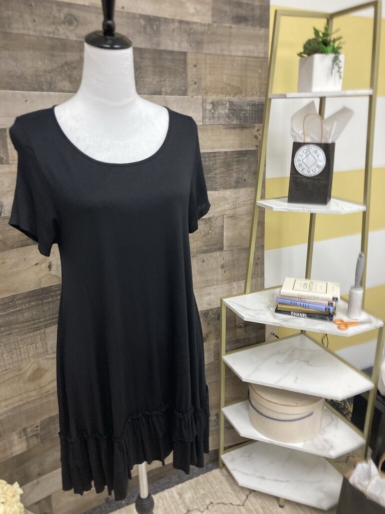 Easel Black Tunic Dress w/Ruffle Hem