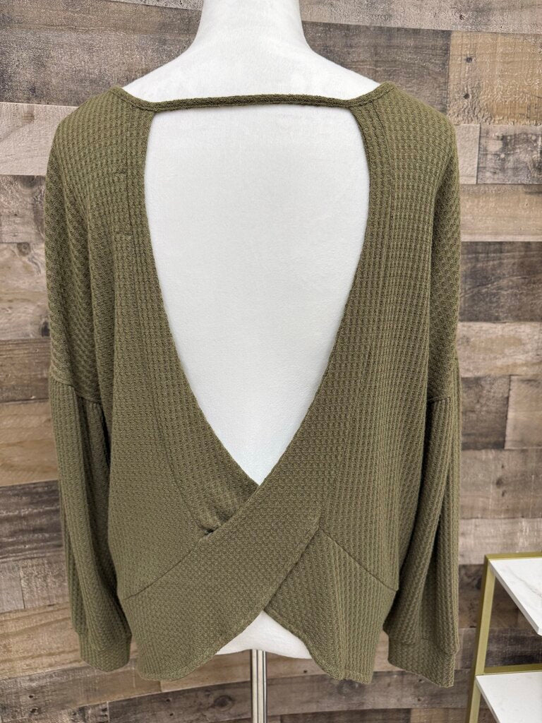 Cherish Olive Green Waffle Backless Sweater