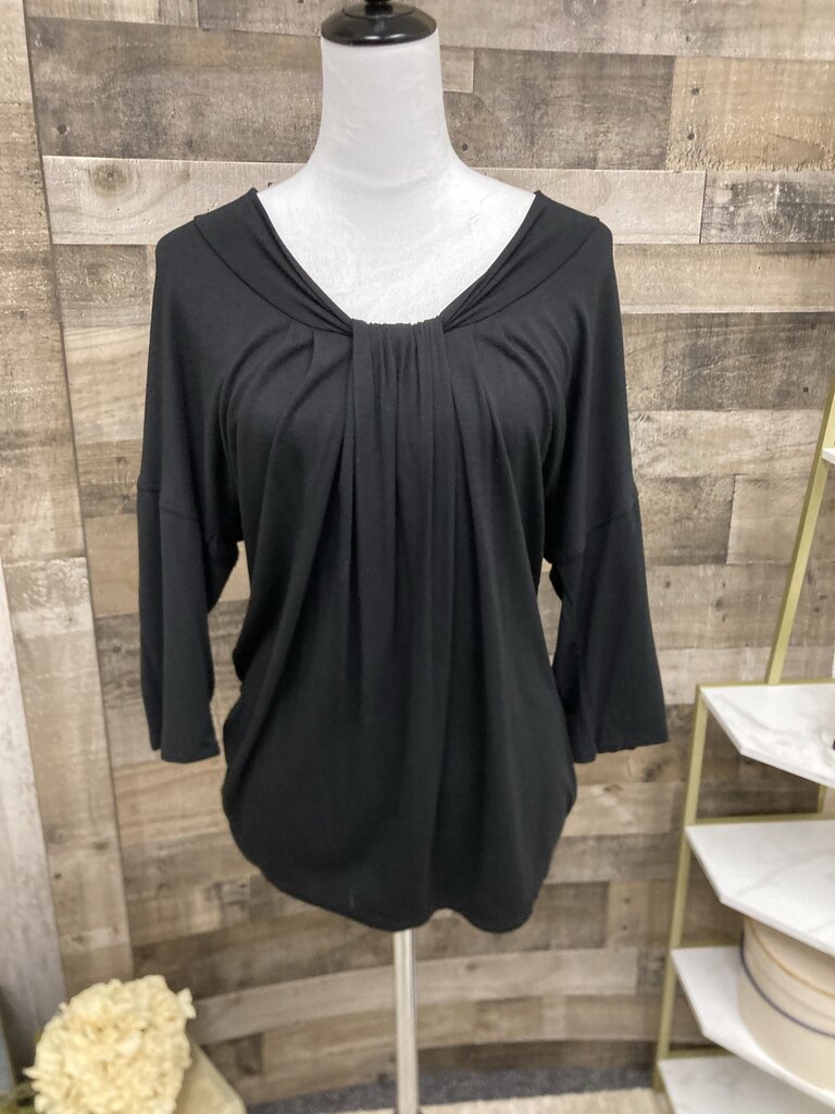 Nine West Black Gathered V-Neck 3/4 Sleeve
