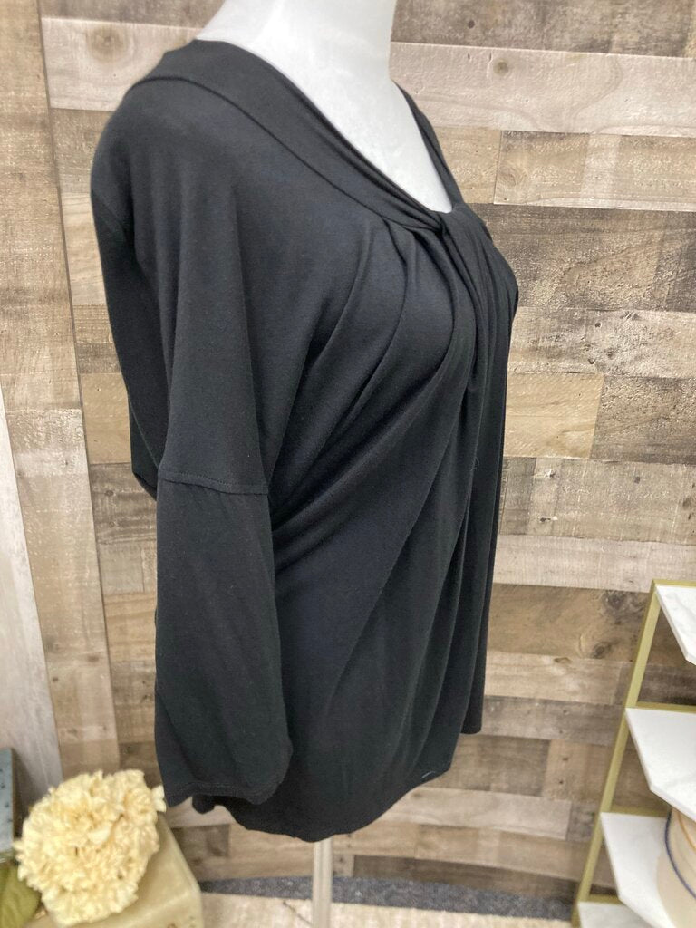 Nine West Black Gathered V-Neck 3/4 Sleeve
