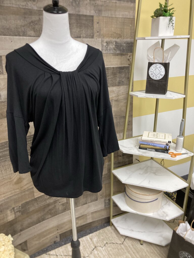 Nine West Black Gathered V-Neck 3/4 Sleeve