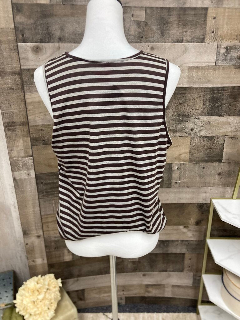 Eight Sixty Brown & Gray Stripe Faux Wrap Tank