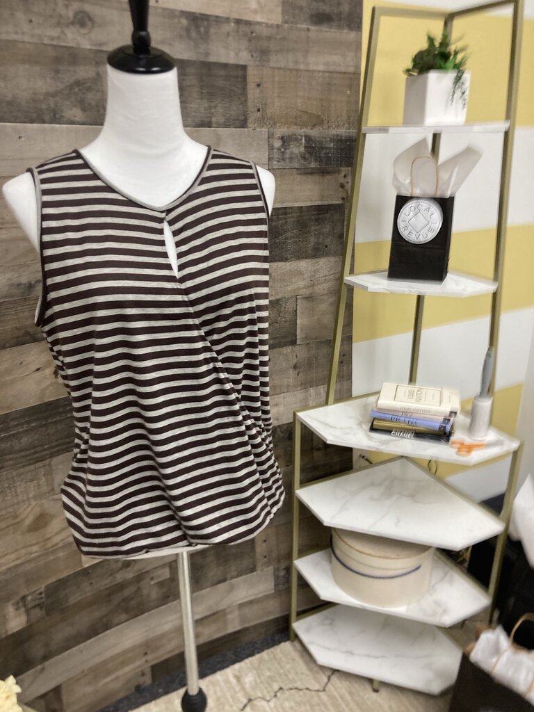 Eight Sixty Brown & Gray Stripe Faux Wrap Tank