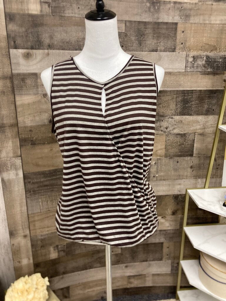 Eight Sixty Brown & Gray Stripe Faux Wrap Tank