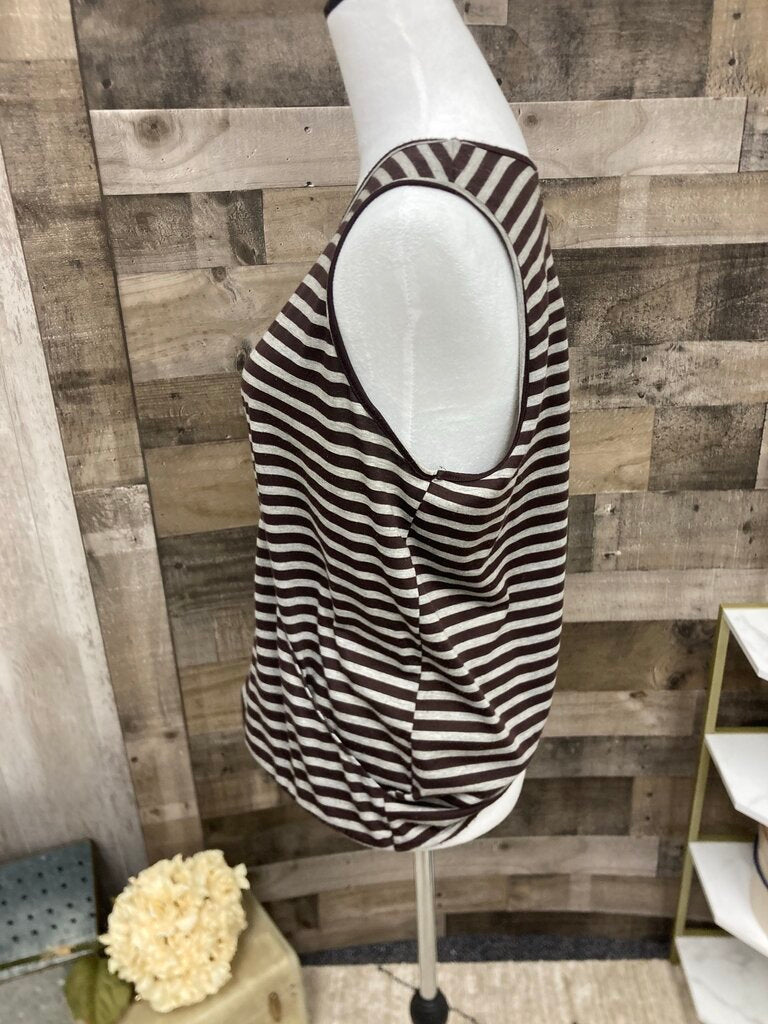 Eight Sixty Brown & Gray Stripe Faux Wrap Tank