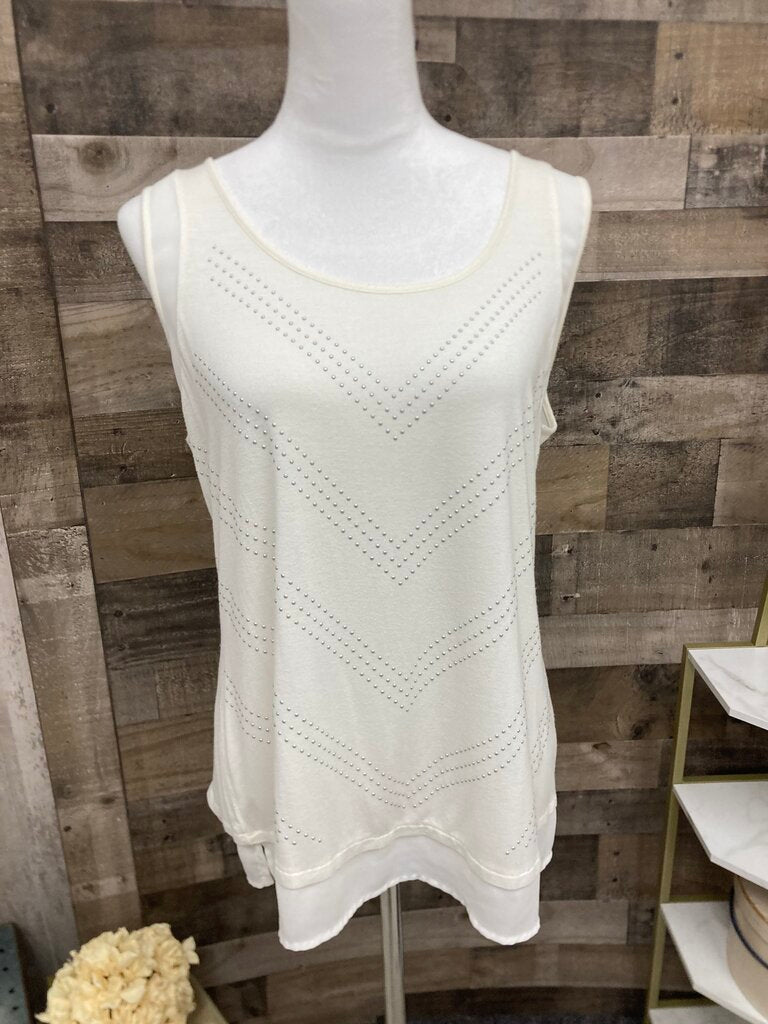 Apt. 9 Cream w/Silver Stud Chevron Pattern Tank