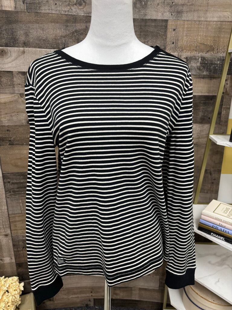 Ralph Lauren Black & White Stripe Shoulder Zip