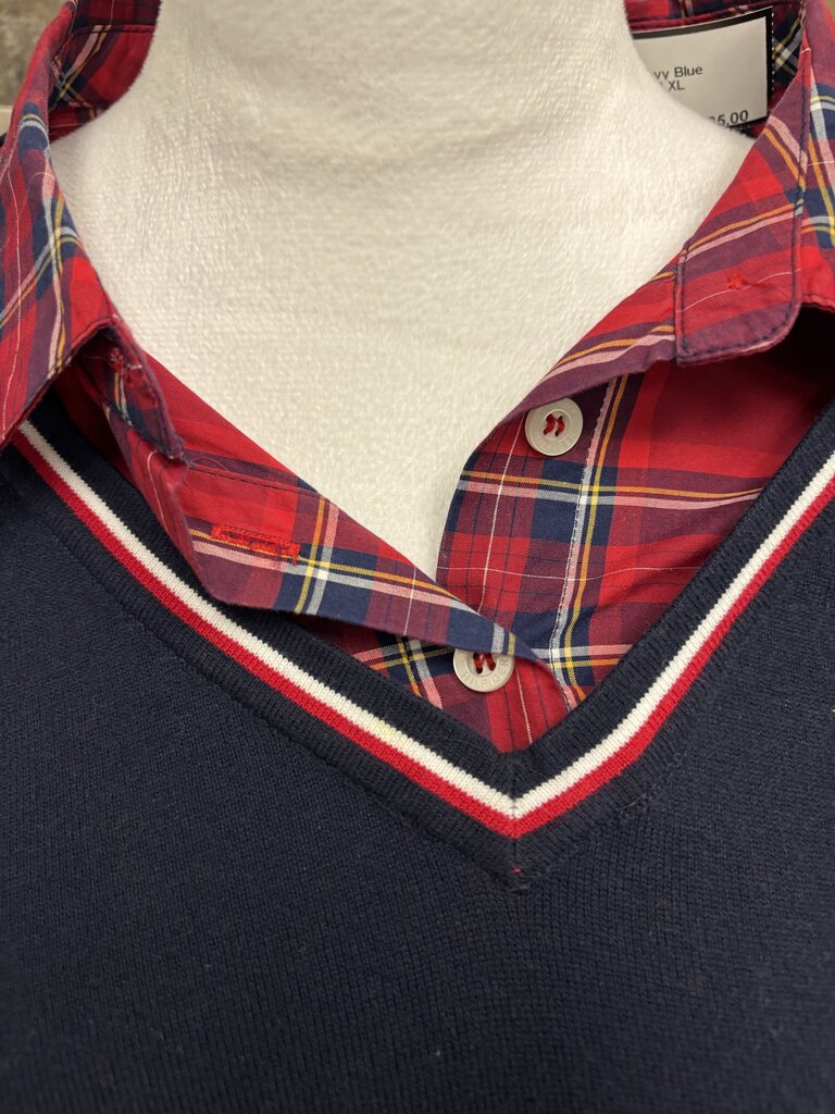 Tommy Hilfiger Navy Blue Sweater Faux Plaid