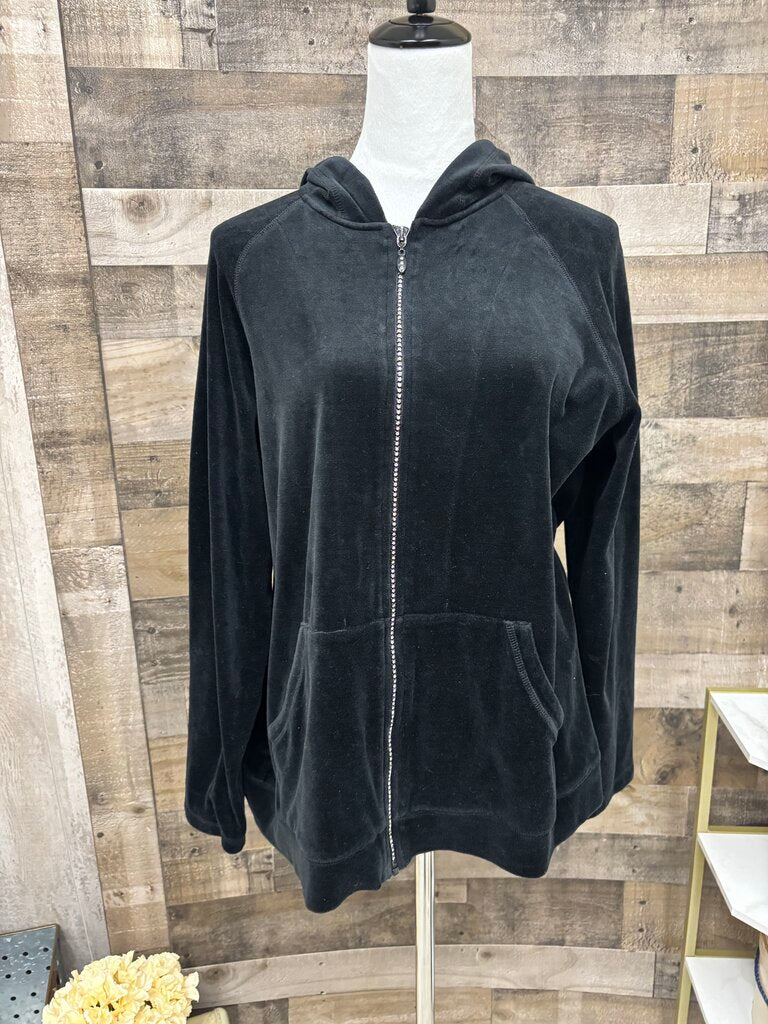 Spa by Chico's Black Velour Zip Hoodie