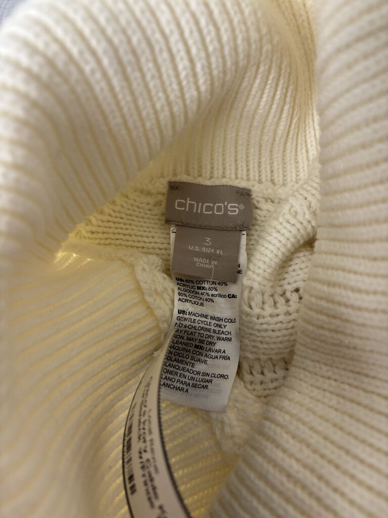 Chico's Ivory Cable Knit Turtleneck w/Fringe Tunic