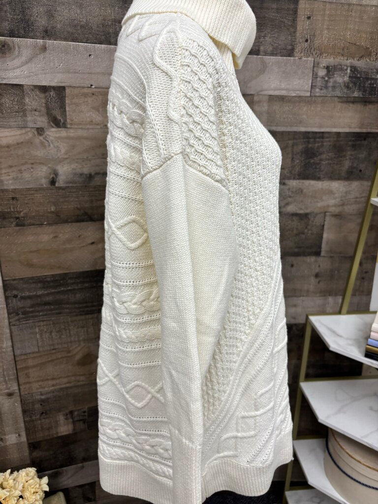 Chico's Ivory Cable Knit Turtleneck w/Fringe Tunic