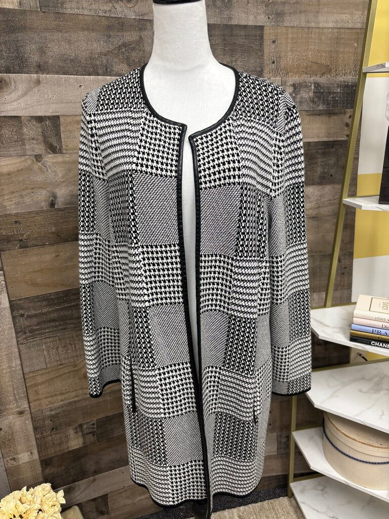 Talbot's Black & White Houndstooth Cardigan Duster