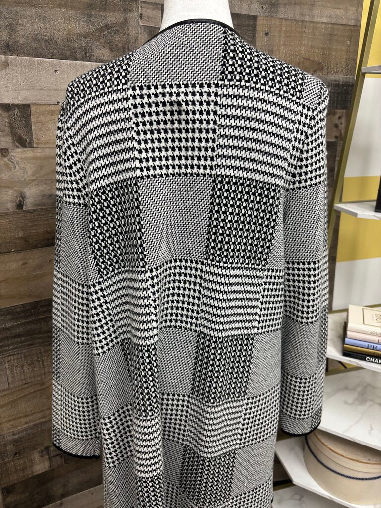 Talbot's Black & White Houndstooth Cardigan Duster