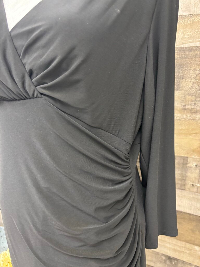 Chaps Black Knit V-Neck Ruched Side