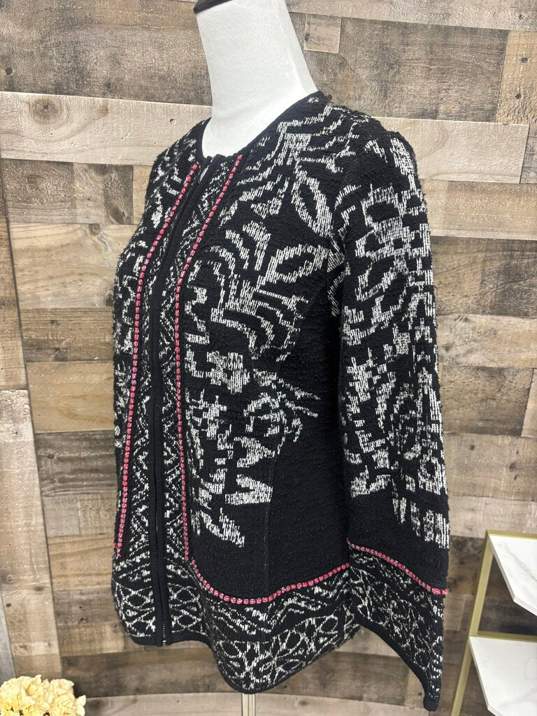 Chico's Jacquard Black & White Patterned Zip