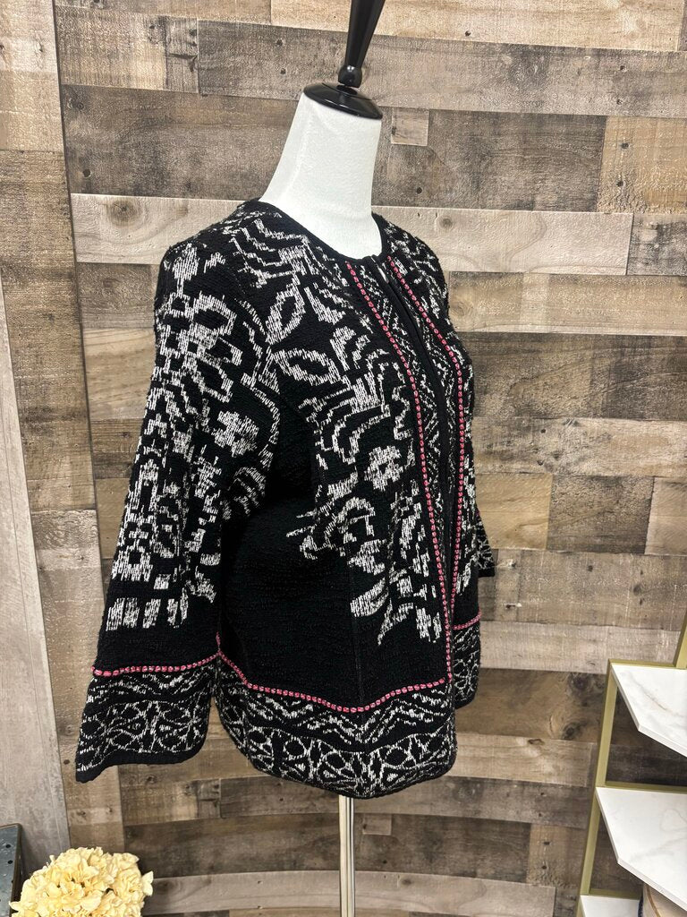 Chico's Jacquard Black & White Patterned Zip