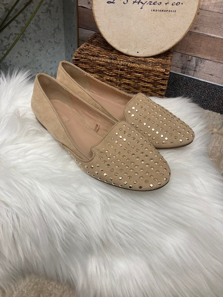 Trafaluc Tan Suede Flats w/Gold Studs